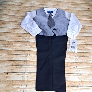 Happy Fella 4pc Infant Black Gray Long Sleeve Shirt & PantsDress Suit Set Sz 24M
